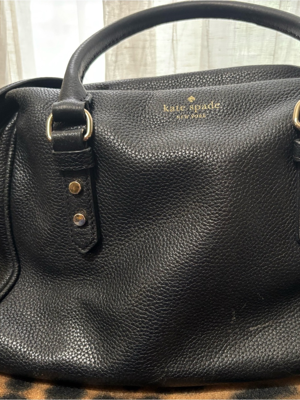 kate spade black pebbled 100% leather satchel with gold hardware